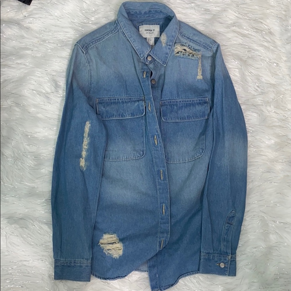premium distressed chambray shirt